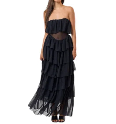 Blue Blush Mesh Ruffled Maxi Dress In Black