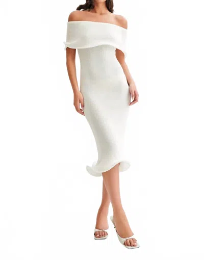 Blue Blush Off Shoulder Knit Midi Dress In Ivory In Multi