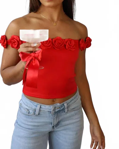 Blue Blush Off The Shoulder Crop Top In Rosette In Purple