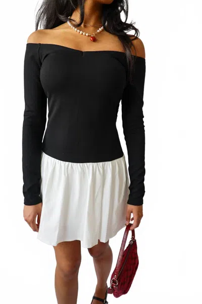 Blue Blush Off The Shoulder Mini Dress In Black-off White In Multi