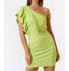 Blue Blush One Shoulder Ruffle Bodycon Mini Dress In Lime
