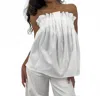 Blue Blush Pleated Drape Strapless Top In Off White In White
