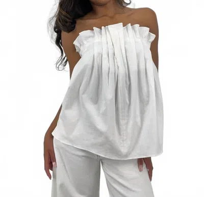 Blue Blush Pleated Drape Strapless Top In Off White