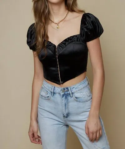 Blue Blush Puff-sleeve Crop Top In Black