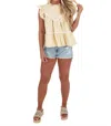 Blue Blush Ribbon & Ruffle Contrast Top In Yellow In Yellow