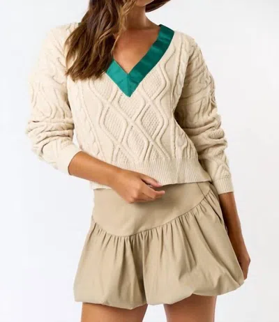 Blue Blush Ribbon Knit Sweater In Green/oatmeal In Neutral