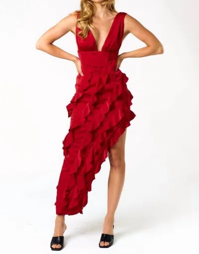Blue Blush Ruffle Corset Maxi Dress In Red
