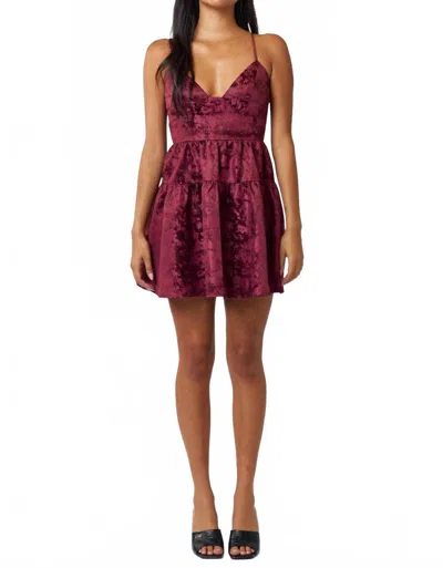 Blue Blush Satin Jacquard Party Dress In Red Cherry In Multi