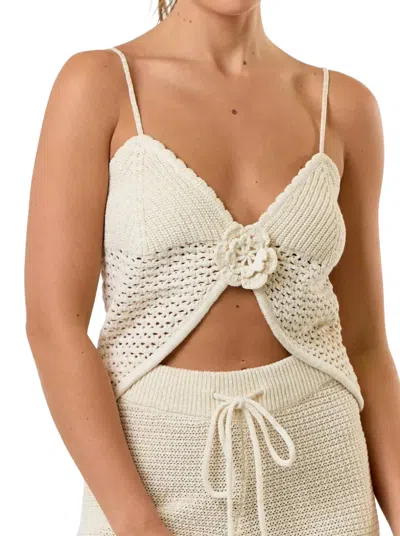 Blue Blush Shimmer Crochet Tank In Beige