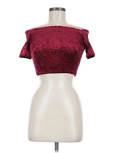 Pre-owned Blue Blush Short Sleeve Top Burgundy Strapless Neckline Tops