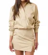 Blue Blush Sleek Simple Mini Dress In Khaki In Animal Print