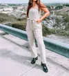Blue Blush Strapless Cargo Jumpsuit In Washed Olive In Multi