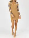 BLUE BLUSH STRIPED SLEEVE SWEATER MINI DRESS IN KHAKI