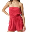 Blue Blush Sunny Days Strapless Terry Romper In Red In Red