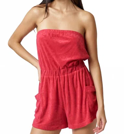 Blue Blush Sunny Days Strapless Terry Romper In Red