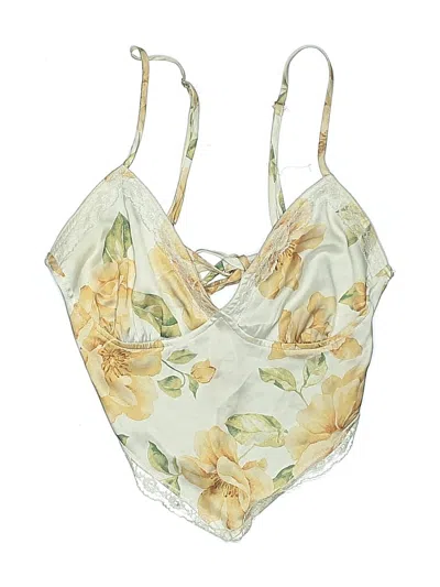 Pre-owned Blue Blush Swimsuit Top Ivory Floral Pattern Swimwear In White