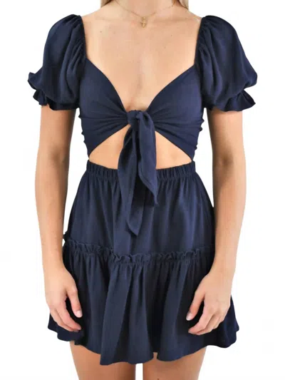 Blue Blush Take It Away Front Tie Crop Top And Flounce Skirt Set In Navy In Blue