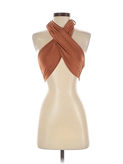 Pre-owned Blue Blush Tank Top Brown Halter Neckline Tops