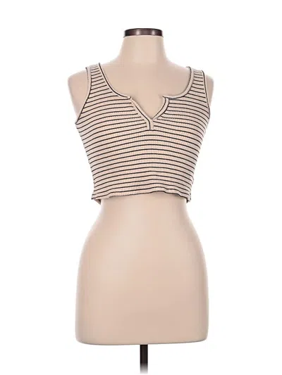Pre-owned Blue Blush Tank Top Tan Plunge Neckline Tops