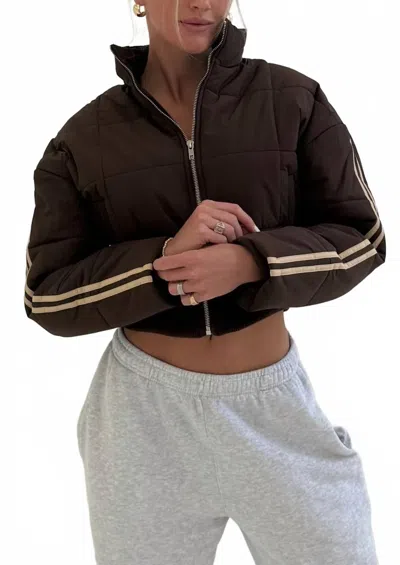 Blue Blush The Varsity Cropped Puffer Jacket In Chocolate In Brown