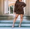 Blue Blush Tie Waist Sweater Dress In Chocolate In Gold