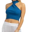 Blue Blush Twist Mockneck Knit Top In Blue In Blue
