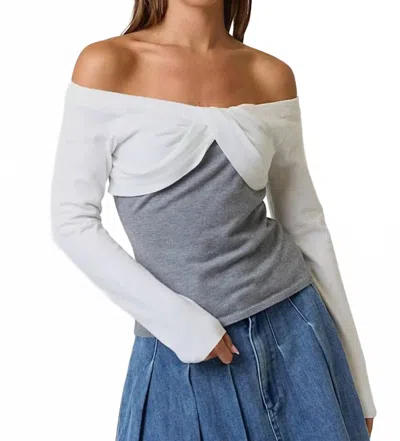 Blue Blush Twisted Front Sweater In Gray