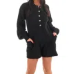 Blue Blush Warm Embrace Button Up Romper In Black In Black