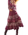 Blue Boheme Rosa Printed Midi Patchwork Skirt In Burgundy In White