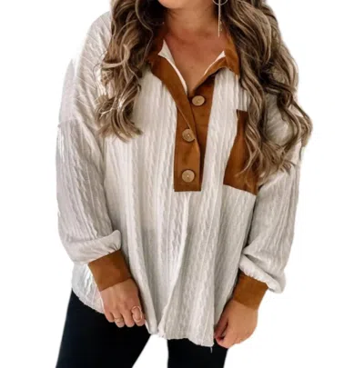 Blue Buttercup Contrast Suede Top In Tan/white