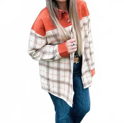 Blue Buttercup Corduroy Flannel Shacket In Rust In Multi