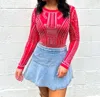 Blue Buttercup Guilty As Sin Jewel Embellished Bodysuit In Red In Red