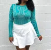 Blue Buttercup Guilty As Sin Jewel Embellished Bodysuit In Turquoise In Blue