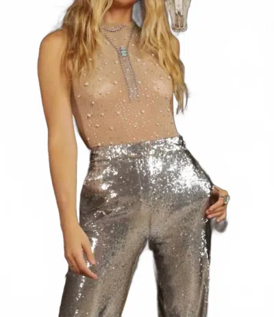 Blue Buttercup Jewel Pearl Bodysuit In Nude In Brown