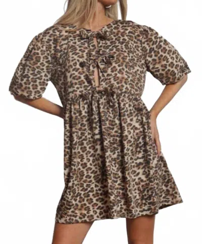 Blue Buttercup Leopard Bow Dress In Brown Multi In Animal Print