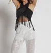 Blue Buttercup Little Ole Me Mineral Dyed Fringe Top In Black In Black
