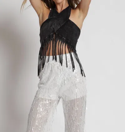 Blue Buttercup Little Ole Me Mineral Dyed Fringe Top In Black