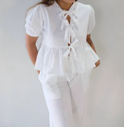 Blue Buttercup Mindy Bow Tie-front Top In White