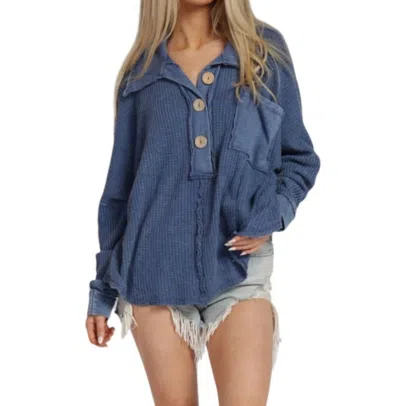 Blue Buttercup Mineral Dyed Waffle Tunic Top In Blue