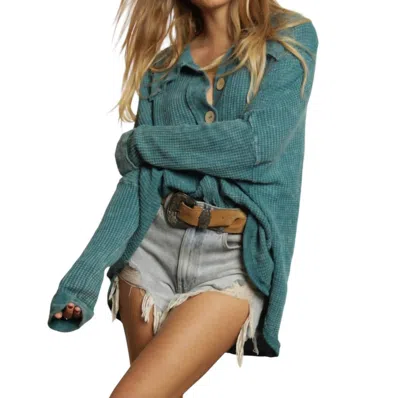 Blue Buttercup Mineral Dyed Waffle Tunic Top In Turquoise In Blue