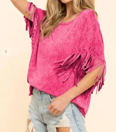 Blue Buttercup Mineral Wash Fringe Top In Washed Pink
