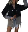 Blue Buttercup Mya Rock & Roll Distress Ombre Denim Jacket In Black In Black