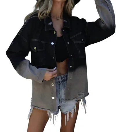 Blue Buttercup Mya Rock & Roll Distress Ombre Denim Jacket In Black