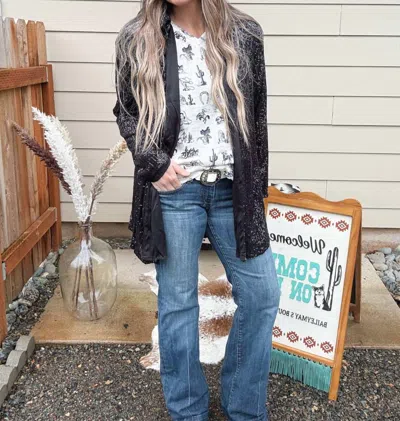 Blue Buttercup Sequin Button Button Front Top In Black In Multi