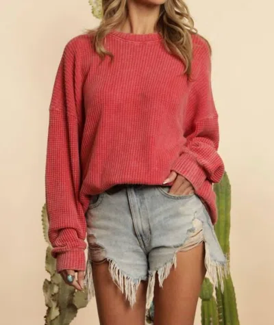 Blue Buttercup Waffle Mineral Dyed Loose Sweatshirt In Red