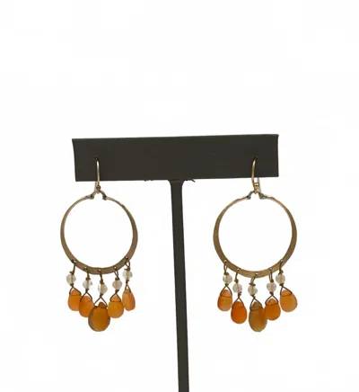 Blue Copper Women's Carnelian & Opal Earrings In Gold In Brown