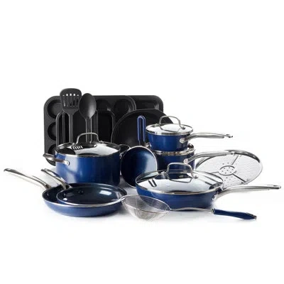 Blue Diamond 20 Piece Cookware And Bakeware Set, Diamond Infused Pfoa Pfas-free Ceramic Nonstick Pots And Pans, D In Blue
