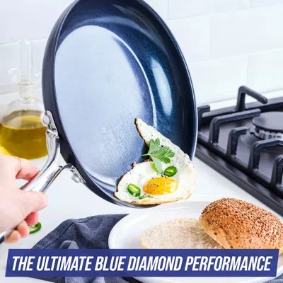 Blue Diamond Hard Anodized Nonstick Covered Fry Pan, 11" In Blue