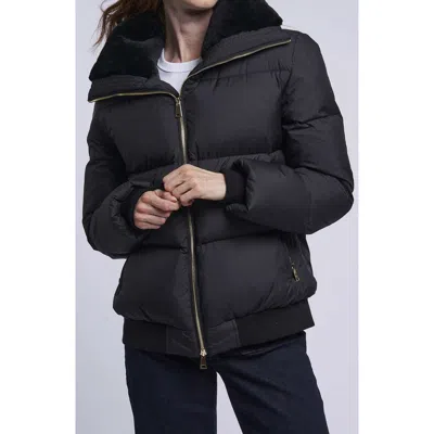 Blue Duck Channel Quilted Water Resistant 700-fill Power Down Puffer Jacket With Genuine-shearling T In Black