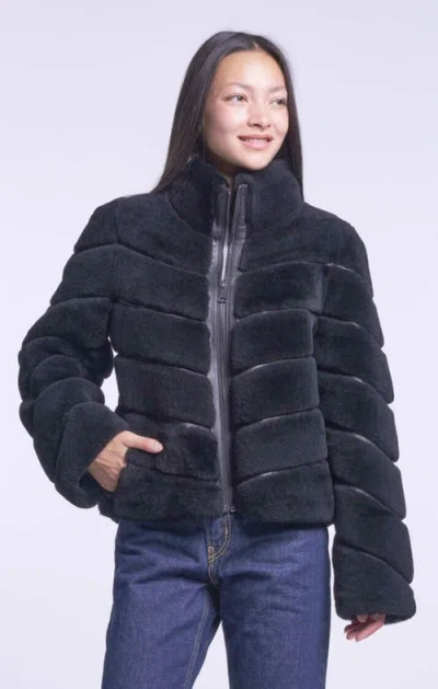 Blue Duck Diagonal Shearling Jacket In Black
